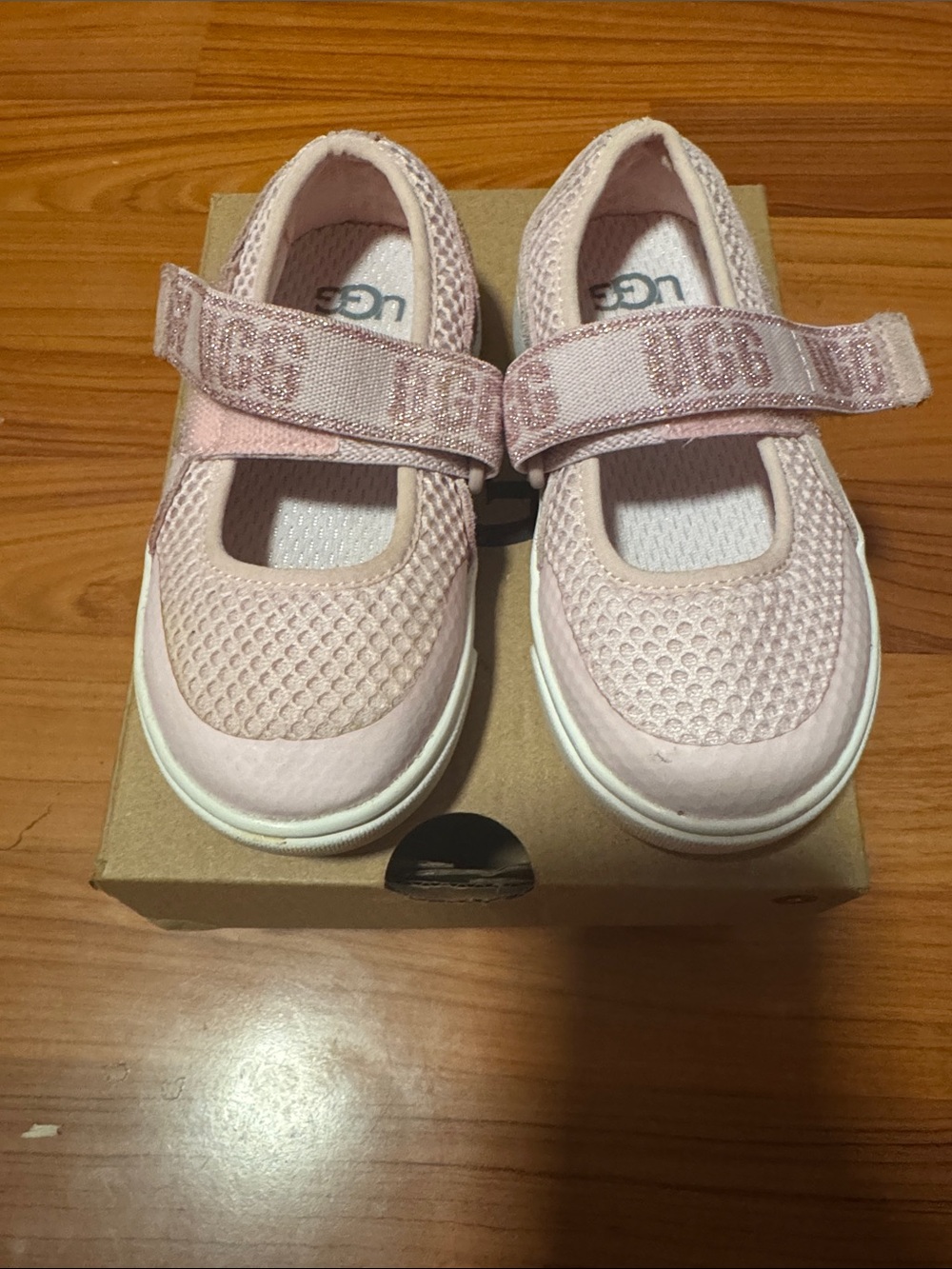 UGG Kids Light Pink Mesh Mary Jane Sneakers with Hook-and-Loop Strap